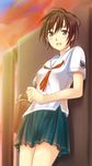  bag big_wednesday bookbag brown_eyes brown_hair kibina_high_school_uniform kimi_kiss open_mouth sakino_asuka school_uniform serafuku smile solo 