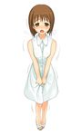  a1 bare_shoulders covering covering_crotch dress hagiwara_yukiho have_to_pee idolmaster idolmaster_(classic) idolmaster_1 pee peeing solo sweat sweating_profusely 