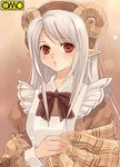  asura_fantasy_online elf horns kuga_tsukasa long_sleeves lowres maid omc pointy_ears red_eyes silver_hair solo 