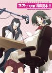  1boy 1girl animal_ears dog_ears eruruw hakuoro long_sleeves microphone microphone_stand radio_booth short_sleeves studio_microphone utawareru_mono utawareru_mono_radio 