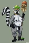  anthro balls breasts dbd dickgirl flaccid humanoid_penis intersex lemur looking_at_viewer mammal nipples penis primate simple_background slightly_chubby solo staff standing 