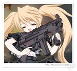  angel_gear blonde_hair cropped gun jpeg_artifacts keuma solo therapia_pharmakon third-party_edit third-party_watermark twintails watermark weapon web_address 