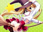  ass blonde_hair broom broom_riding fujimiya_chisa gift_(game) gift_eternal_rainbow hat long_sleeves mitha panties school_uniform skirt solo star straddling thighhighs underwear white_legwear white_panties witch 