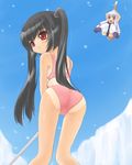  ass black_hair competition_swimsuit golf hide_(rightstuff_annex) kooh multiple_girls one-piece_swimsuit one-piece_tan pangya red_eyes swimsuit tan tanline tiki twintails 