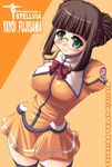  breasts brown_hair fujisawa_yayoi_(uchuu_no_stellvia) glasses large_breasts long_sleeves orange_shirt shirt solo thighhighs tonpuu uchuu_no_stellvia 