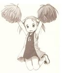  barasui brown cheerleader fang highres ichigo_mashimaro jumping matsuoka_miu monochrome non-web_source pom_poms ribbon solo twintails 