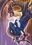  artist_request domino_high_school_uniform dragon duel_monster jounouchi_katsuya long_sleeves male_focus red-eyes_b._dragon red_eyes school_uniform solo yuu-gi-ou yuu-gi-ou_duel_monsters 