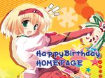  bangs blonde_hair dai_mahou_touge green_eyes happy_birthday_(artist) long_sleeves short_hair short_over_long_sleeves short_sleeves solo tanaka_punie 