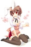  animal_ears breasts bunny_ears copyright_request large_breasts long_sleeves sesena_yau solo thighhighs waitress 