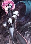  black_bodysuit bodysuit iwai_ryou machine original pink_hair red_eyes short_hair solo 