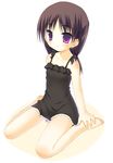  barefoot black_dress blush brown_hair child dress full_body hands_on_feet legs long_hair meito_(maze) original purple_eyes ribbon sitting smile solo twintails wariza 