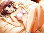  asagiri_mai bed bekkankou blush bow bow_bra bra breasts brown_hair choker frilled_bra frilled_panties frills game_cg green_eyes hair_ribbon jewelry lingerie lying necklace on_back panties pink_bra pink_panties ribbon short_hair small_breasts socks solo thighs underwear underwear_only white_legwear yoake_mae_yori_ruri_iro_na 