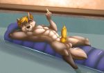  anthro balls canid canine canis carefree gangstaguru inflatable knot male mammal middle_finger penis public_nudity solo swimming_pool vork_(vorktheartist) wolf 