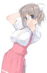  anna_miller arms_up blue_eyes bow breasts brown_hair glasses hair_bow hair_up huge_breasts mibu_natsuki original panties panties_under_pantyhose pantyhose smile solo underwear waitress white_panties 