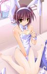  animal_ears bare_shoulders bow bunny_ears bunnysuit feet fishnet_pantyhose fishnets nagato_yuki pantyhose sitting solo suzumiya_haruhi_no_yuuutsu toes wrist_cuffs yokozuwari yuki_usagi 