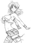  arms_behind_back ass asymmetrical_clothes bandana belt breasts cutoffs denim greyscale groin half-shirt headband jeans large_breasts lune_zoldark monochrome pants sangekimaru single_pantsleg sketch smile solo super_robot_wars super_robot_wars_original_generation super_robot_wars_the_lord_of_elemental tank_top torn_clothes torn_jeans torn_pants underboob wristband 