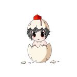  artist_request baby black_hair blush egg eggshell_hat hat hatching looking_at_viewer lowres red_eyes shameimaru_aya short_hair solo tokin_hat touhou younger 