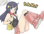  backpack bag beanie black_hair blue_eyes boots copyright_name ennui floating hat hat_removed headwear_removed hikari_(pokemon) long_hair panties pantyshot pink_footwear pokemon simple_background solo underwear white_background white_panties 