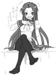  feet greyscale long_hair long_sleeves maid monochrome pantyhose satou_atsuki solo suzumiya_haruhi_no_yuuutsu tsuruya very_long_hair 