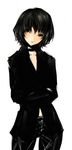  androgynous belt black_hair brown_hair copyright_request flat_chest formal goshiki_suzu green_eyes lace long_sleeves pant_suit reverse_trap short_hair solo suit tomboy 