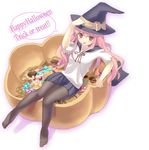  candy cookie food halloween hamamo happy_halloween hat long_hair louise_francoise_le_blanc_de_la_valliere pantyhose pink_hair solo trick_or_treat witch_hat zero_no_tsukaima 