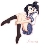  ass asymmetrical_bangs bangs black_hair blue_eyes mahou_sensei_negima! ponytail ryp sakurazaki_setsuna school_uniform short_hair side_ponytail socks solo 