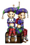  .hack//g.u. 2girls artist_request backpack bag blonde_hair crop_top dual_persona flat_chest hat midriff multicolored multicolored_clothes multicolored_legwear multiple_girls randoseru sakubo_(.hack//) short_hair sitting skirt striped striped_legwear thighhighs treasure_chest 