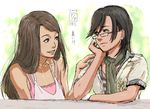  bare_shoulders black_hair brown_hair dated glasses harada_chie ikeda_(cpt) long_hair multiple_girls my-hime senou_aoi 