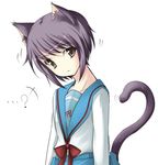  animal_ears bangs cat_ears duplicate kita_high_school_uniform long_sleeves nagato_yuki nakamura_kusata school_uniform short_hair solo suzumiya_haruhi_no_yuuutsu 
