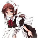  black_eyes brown_hair frills glasses koin_(foxmark) leaning_forward logo looking_at_viewer lowres maid maid_headdress original simple_background smile solo third-party_edit white_background 