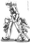  3girls asakura_ryouko child greyscale half_updo kimidori_emiri kyon long_sleeves monochrome multiple_girls nagato_yuki suzumiya_haruhi_no_yuuutsu tokyo_(great_akuta) younger 