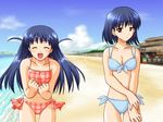  ^_^ ^o^ alpha_(yukai_na_nakamatachi) beach bikini blue_bikini blue_hair blush breasts cleavage clenched_hands closed_eyes day front-tie_top game_cg happy long_hair medium_breasts multiple_girls outdoors plaid plaid_bikini red_eyes school_rumble school_x_school short_hair short_twintails siblings side-tie_bikini sisters small_breasts swimsuit tsukamoto_tenma tsukamoto_yakumo twintails 