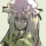  bespectacled crescent glasses hat long_hair monochrome nokishita patchouli_knowledge solo touhou 