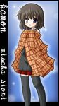  :d artist_request black_legwear kanon long_sleeves looking_at_viewer looking_back miniskirt misaka_shiori open_mouth plaid pleated_skirt poncho red_skirt short_hair skirt smile solo standing thighhighs zettai_ryouiki 