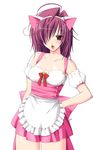  amemiya_amane angry animal_ears blush cat_ears choco_chip hair_over_one_eye hairband hand_on_hip kateikyoushi_no_onee-san maid purple_hair red_eyes solo waitress 