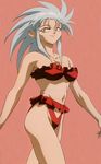  90s artist_request bikini pink_background ryouko_(tenchi_muyou!) silver_hair solo spiked_hair swimsuit tenchi_muyou! yellow_eyes 