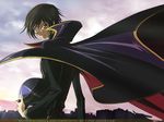  cape code_geass helmet kimura_takahiro lelouch_lamperouge long_sleeves male_focus skyline solo 