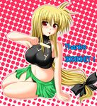  blonde_hair blush breasts fate_testarossa food hits large_breasts lask long_hair low-tied_long_hair lyrical_nanoha mahou_shoujo_lyrical_nanoha_strikers midriff popsicle red_eyes solo very_long_hair 