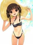  bikini braid brown_hair dead_or_alive hat lei_fang lowres mikazuki_akira! solo straw_hat sun_hat swimsuit twin_braids 