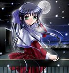  artist_request kanon kawasumi_mai long_sleeves moon night red_skirt rooftop school_uniform skirt solo 