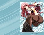  black_legwear blush breasts brown_eyes copyright_request large_breasts long_hair panties panties_under_pantyhose pantyhose pink_hair school_uniform solo striped striped_panties thighband_pantyhose underboob underwear undressing wallpaper yukirin 