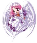  angel angel_wings artist_request character_request elbow_gloves gloves happy koutetsu_tenshi_kurumi maid maid_headdress necktie pink_hair pointing purple_eyes short_hair solo white_gloves wings 