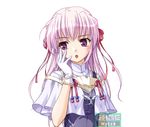  bekkankou bracelet estel_freesia gloves hair_ribbon jewelry long_hair open_mouth pink_hair purple_eyes ribbon solo third-party_edit third-party_watermark watermark white_gloves yoake_mae_yori_ruri_iro_na 