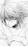 artist_request bags_under_eyes closed_eyes death_note greyscale l_(death_note) lowres male_focus monochrome sketch solo 