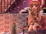  food kanon long_sleeves mutsuki_(moonknives) snow snowing solo taiyaki tsukimiya_ayu wagashi 