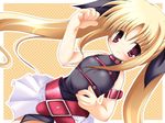  artist_request belt blonde_hair blush chest_belt clenched_hand collar dutch_angle fate_testarossa hair_ribbon long_hair looking_at_viewer lyrical_nanoha mahou_shoujo_lyrical_nanoha outline overskirt red_eyes ribbon skirt sleeveless sleeveless_turtleneck smile solo turtleneck twintails white_outline 