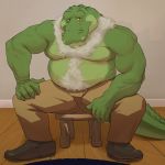 alligator anthro belly biceps body_hair chest_hair clothed clothing crocodilian digital_media_(artwork) facial_hair footwear gator_(artist) hand_on_thigh happy_trail inside looking_at_viewer male mature_male musclegut muscular muscular_male mustache overweight overweight_male pants pecs reptile scalie shoes sitting slightly_chubby solo stool topless yellow_eyes 