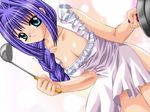  apron blue_eyes blue_hair braid breasts cleavage hair_intakes hinoue_itaru kanon ladle large_breasts minase_akiko naked_apron solo 