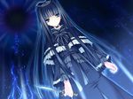  black_hair blue_eyes dark dress game_cg gothic knife long_hair long_sleeves maya_(triptych) nimura_yuuji ribbon solo triptych 