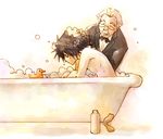  bath bathtub butler claw_foot_bathtub death_note formal l_(death_note) long_sleeves lowres male_focus multiple_boys nina_matsumoto rubber_duck washing_hair watari_(death_note) 